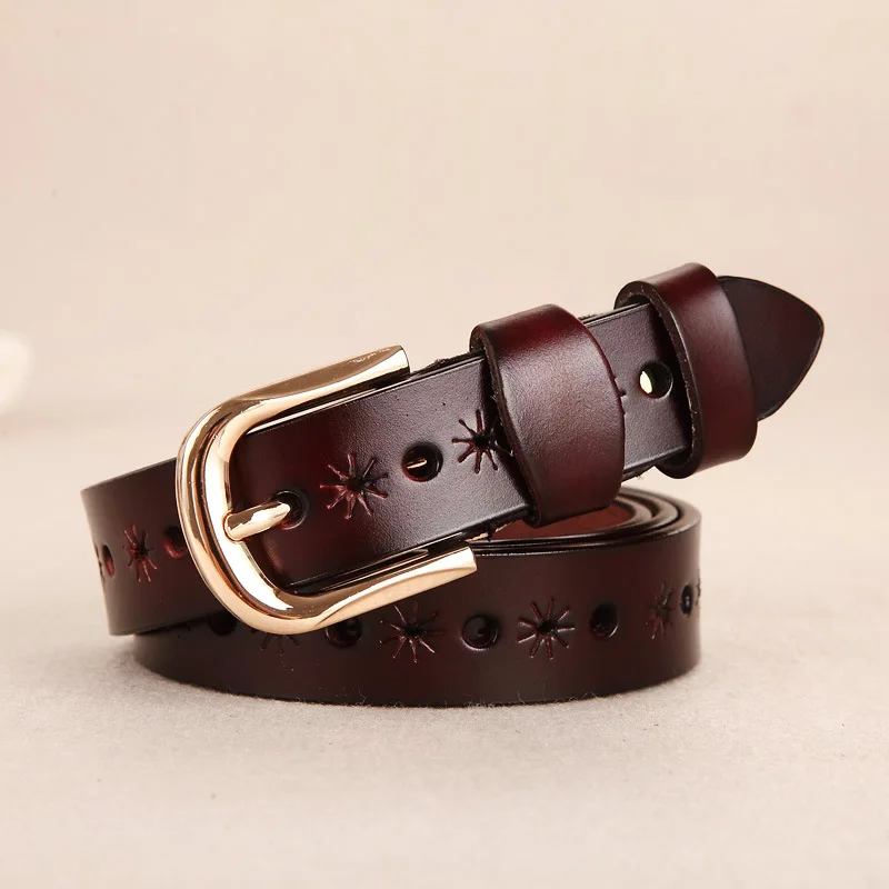 

Leather Ladies Belt with Body Hollow Fashion All-match High Quality Cowhide Second Layer Waistband Luxury Brand Belt for Women