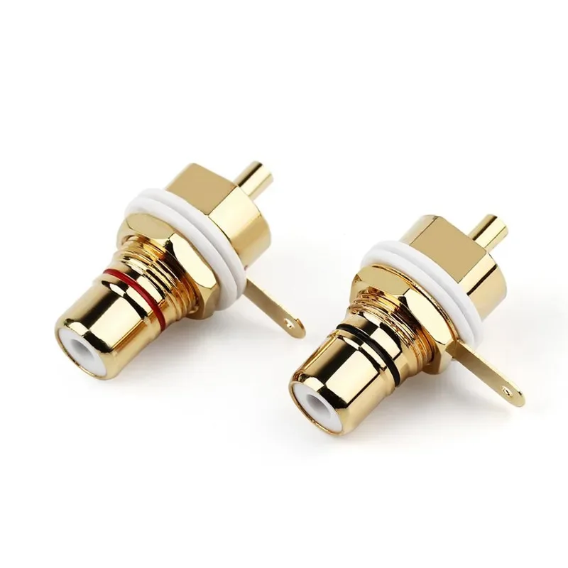 RCA Connector Female Socket Chassis CMC Connectors 28.6mm Audio Jack Bulkhead Red Black Cycle Nut Solder Gold Plated Plug