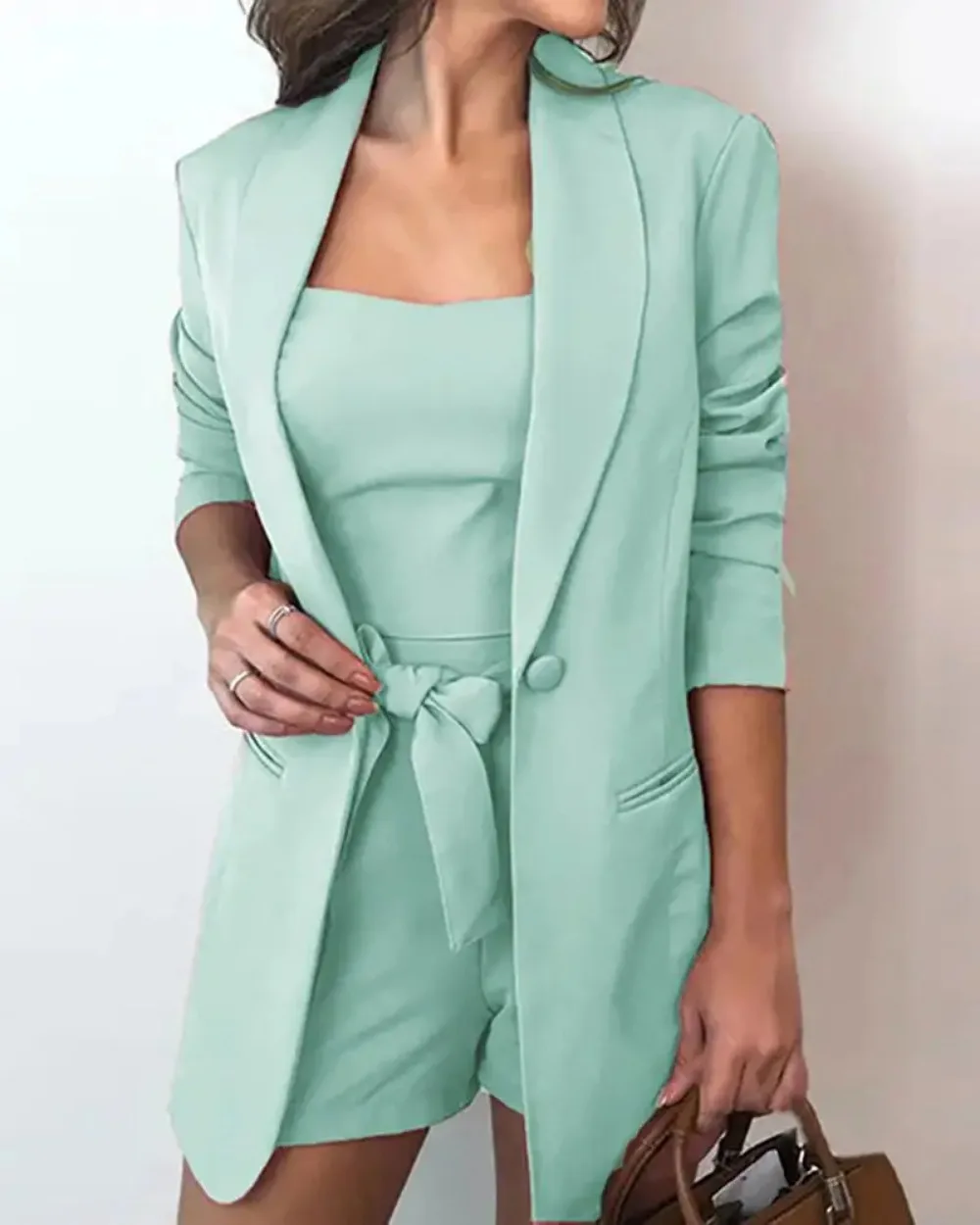 2024 Women Elegant Blazer Sets Autumn Formal Office Lady OL Shorts Top Sets Solid Top & Blazer Coat & Shorts Sets