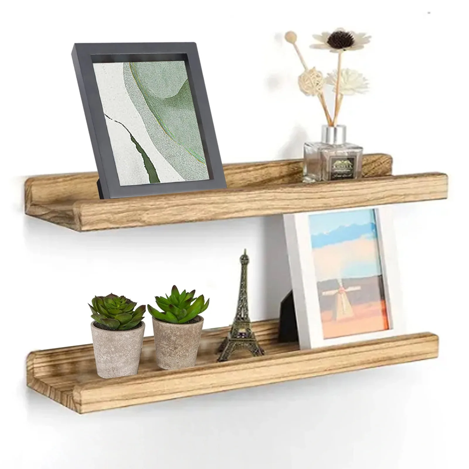 Wooden Wall Shelf 16.9 Inch Rustic Floating Shelves with Ledge for Bathroom Bedroom Kitchen Living Room Storage Home Decor