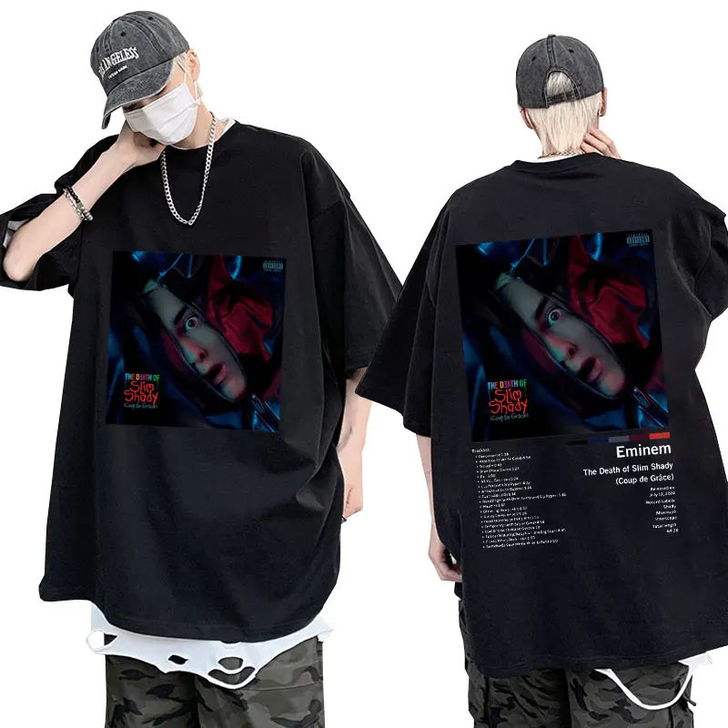 

Rapper Eminem The Death of Slim Shady Album Cover T-shirt Men Women's Hip Hop Oversized T Shirts Vintage Fashion Casual Tshirt