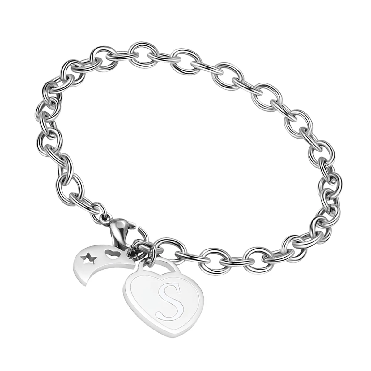 

1 шт. браслет из нержавеющей стали с надписью «Лунное сердце», полированный прочный повседневный подарок для женщин, браслет для подростков