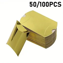 50/100PCS Gold Pillow Candy Boxes Kraft Paper Christmas Gift Packaging Boxes Wedding Favors Birthday Party Decorations New Year