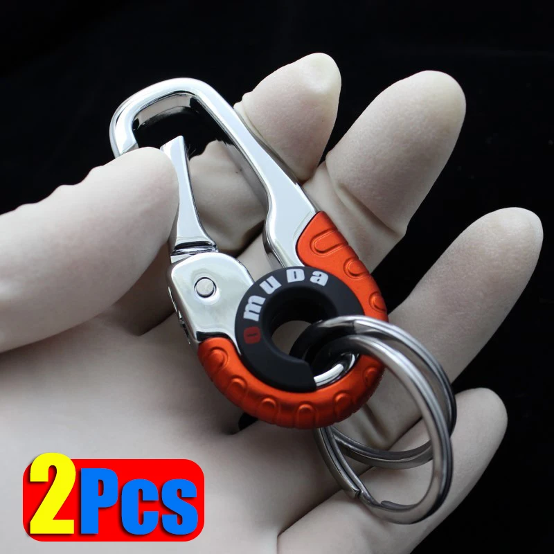 2pcs Men Car Keychain Hook Stainless Steel Buckle Outdoor Carabiner Climbing Double Ring Car Fishing Keyring Chains Tool Chest