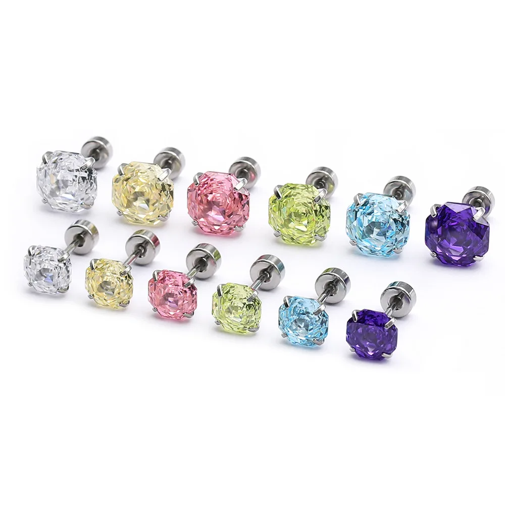 1 Stück 6/8mm Mehrseitiger Zirkon Ohrstecker mit Schraubverschluss 20G für Männer und Frauen aus 316L Edelstahl mit AAA Zirkonen – Detail 5