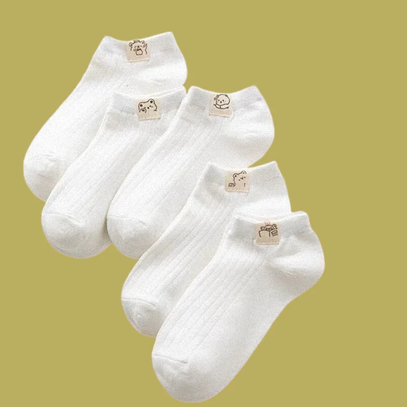 Chaussettes courtes ours blanc pour femmes, bouche peu profonde, tube court invisible, printemps et été, chaussettes bateau fines et mignonnes, 5/10 paires, nouveau, 2024