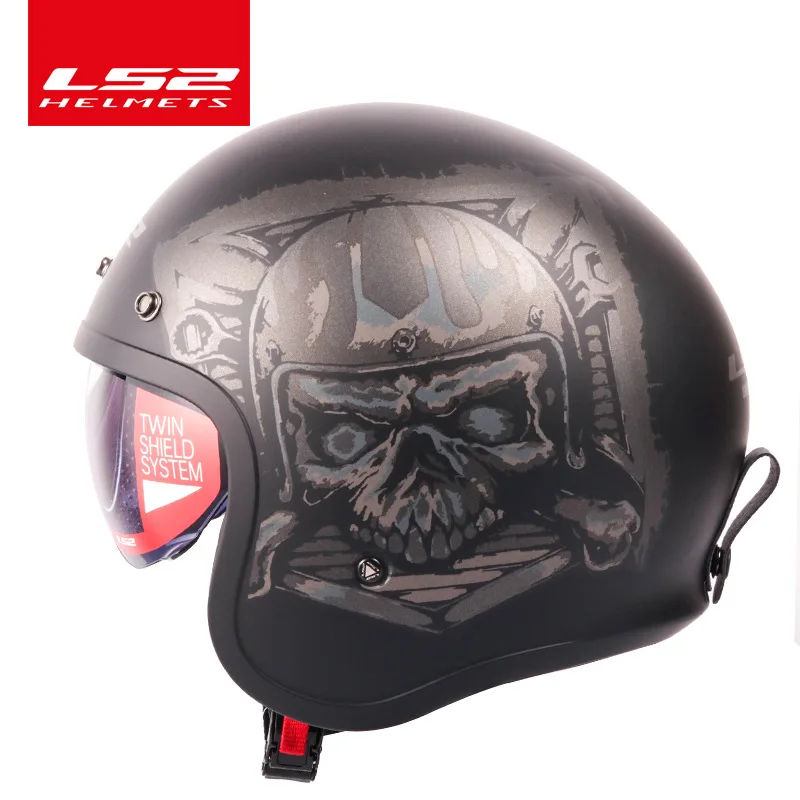 LS2 OF599 Retro Motorcycle Helmet Can Add Bubble Visor LS2 Spitfire Vintage Casque Moto
