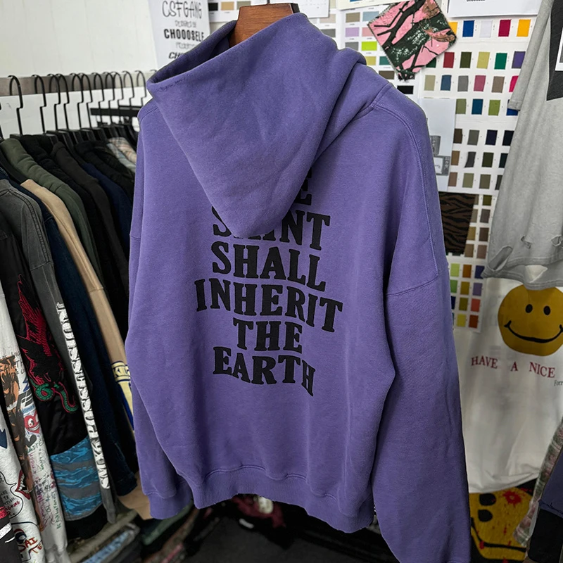 Vintage Washed Purple Graphics Graffiti Oversized Pullovers Men Women Cotton High Street Damaged Saint Hoodie Hooded Inside Tag