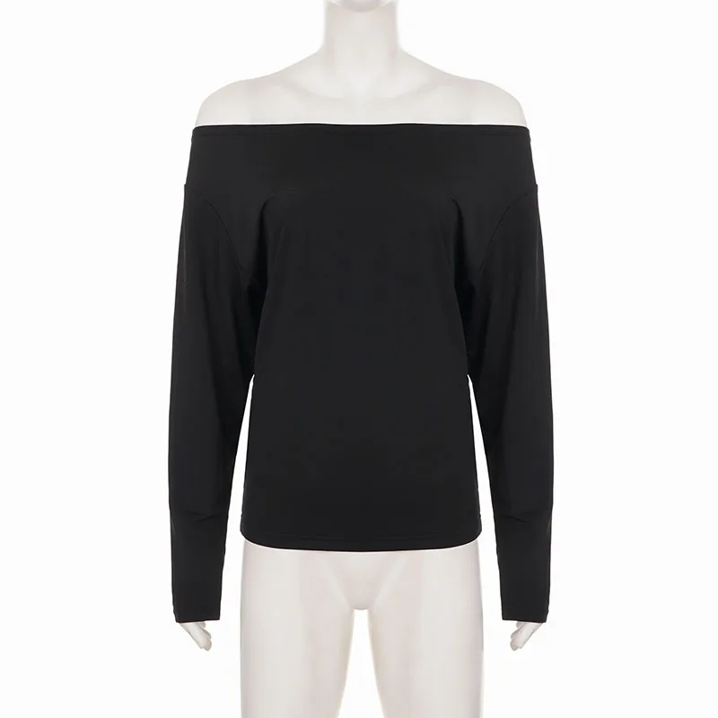 SUCHCUTE Damen Langarm-Oberteil mit schulterfreiem Ausschnitt, transparenter Spitze und Patchwork, T-Shirt, schmale Passform, Y2K Streetwear Outfit, Vintage, lässig, schick – Detail 4