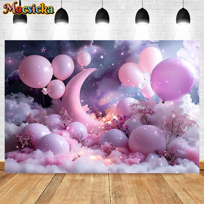 Photography Background Fantasy Purple Starry Night Wall Decor Baby Shower Kids Birthday Party Cake Smash Backdrop Photo Studio