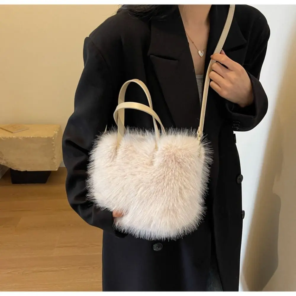 

Luxury Faux Fur Ladies Shoulder Bag Soft Square Female Crossbody Bag Fluffy Handbag Tote Bag