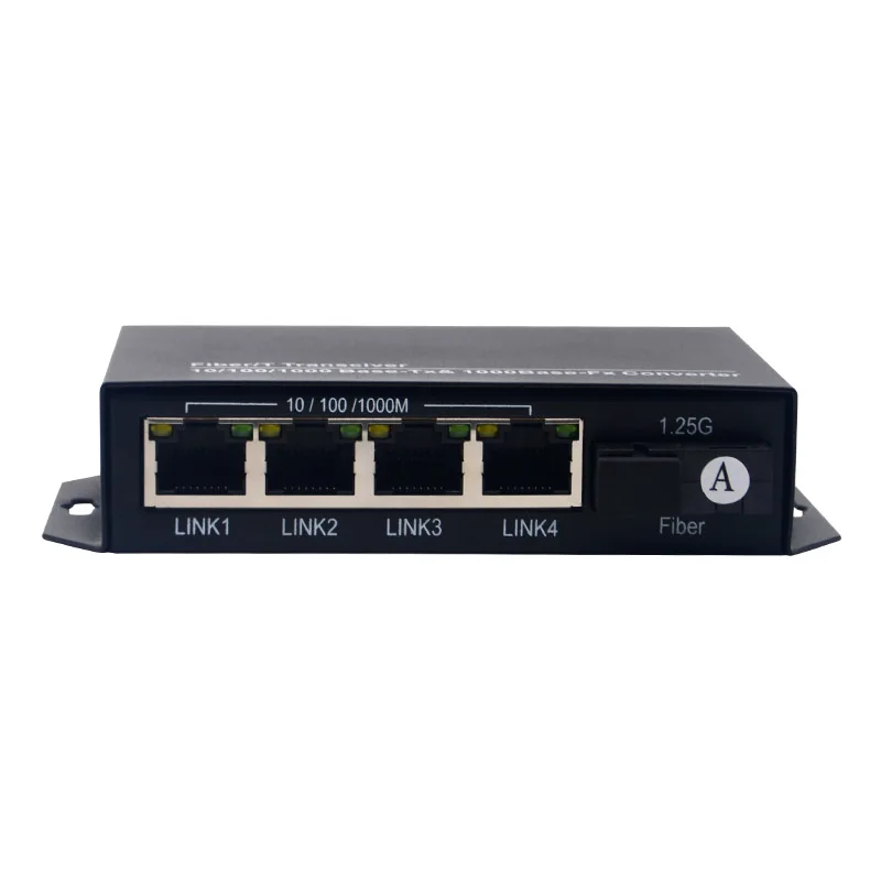 10/100/1000M Fiber Optic Media Converter 1 SC 4 Gigabit RJ45 Ports Single Mode Single Fiber 3KM