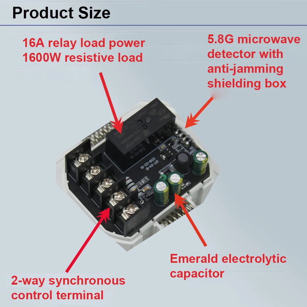 AC85-250V 5.8GHz Microwave Radar Sensor Switch Adjustable Embedded Human Motion Detector For Corridor Sensor Switch