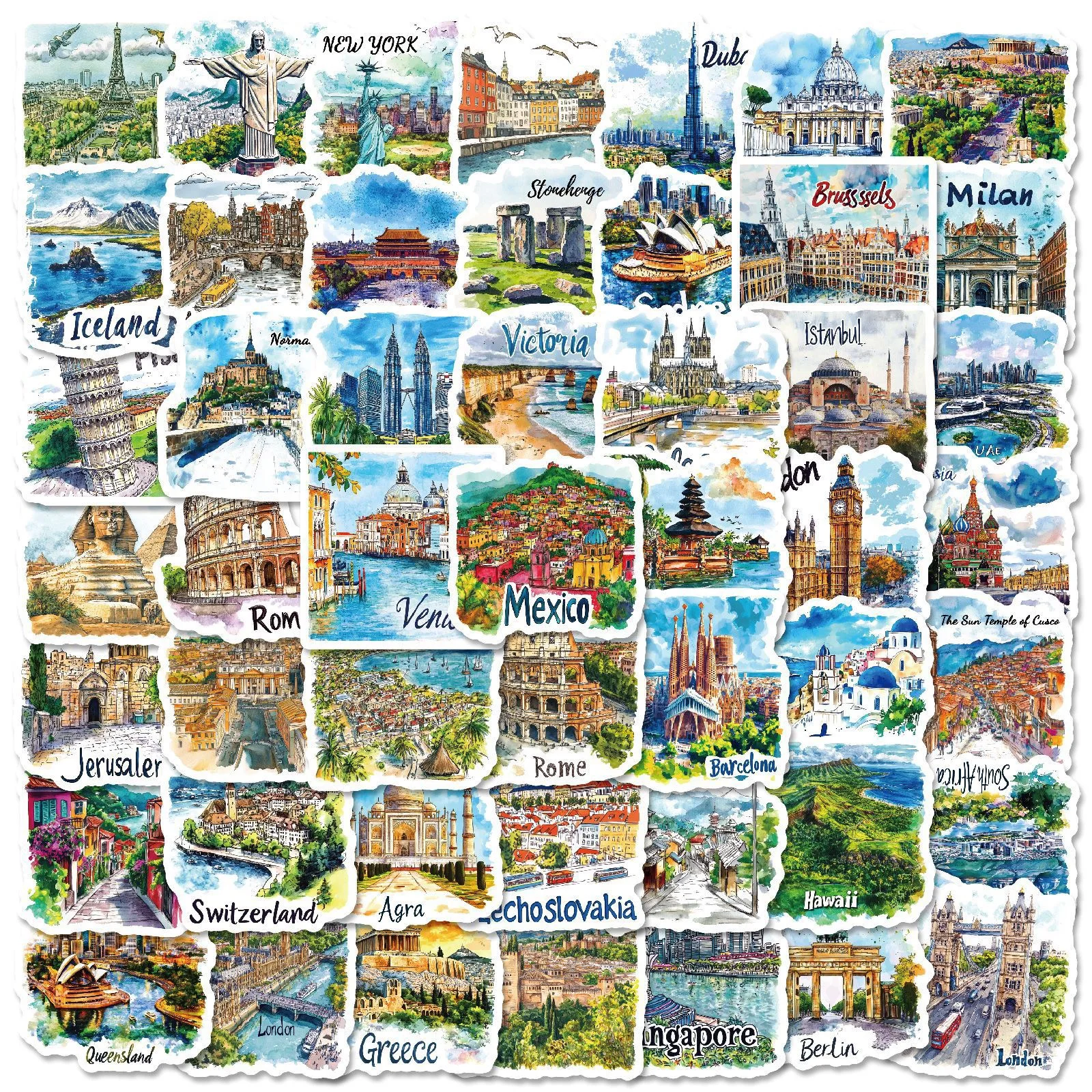 

10/50PCS Mix Famous Country Travel City Landmark Stickers Beautiful Scenery Decals DIY Luggage Phone Waterproof Sticker Kids Toy