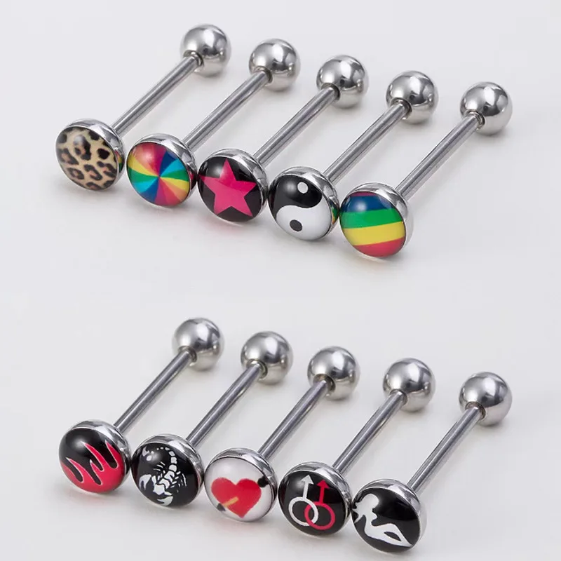 1Pcs men\'s tongue piercing bards piercing tongue rings for women stainless steel 19mm drip oil body piercing jewelry