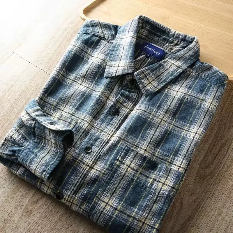 

Весенне-осенняя новая модная тенденция, американская рубашка в клетку в стиле ретро, мужская повседневная свободная спортивная рубашка высокого качества большого размера M-3XL