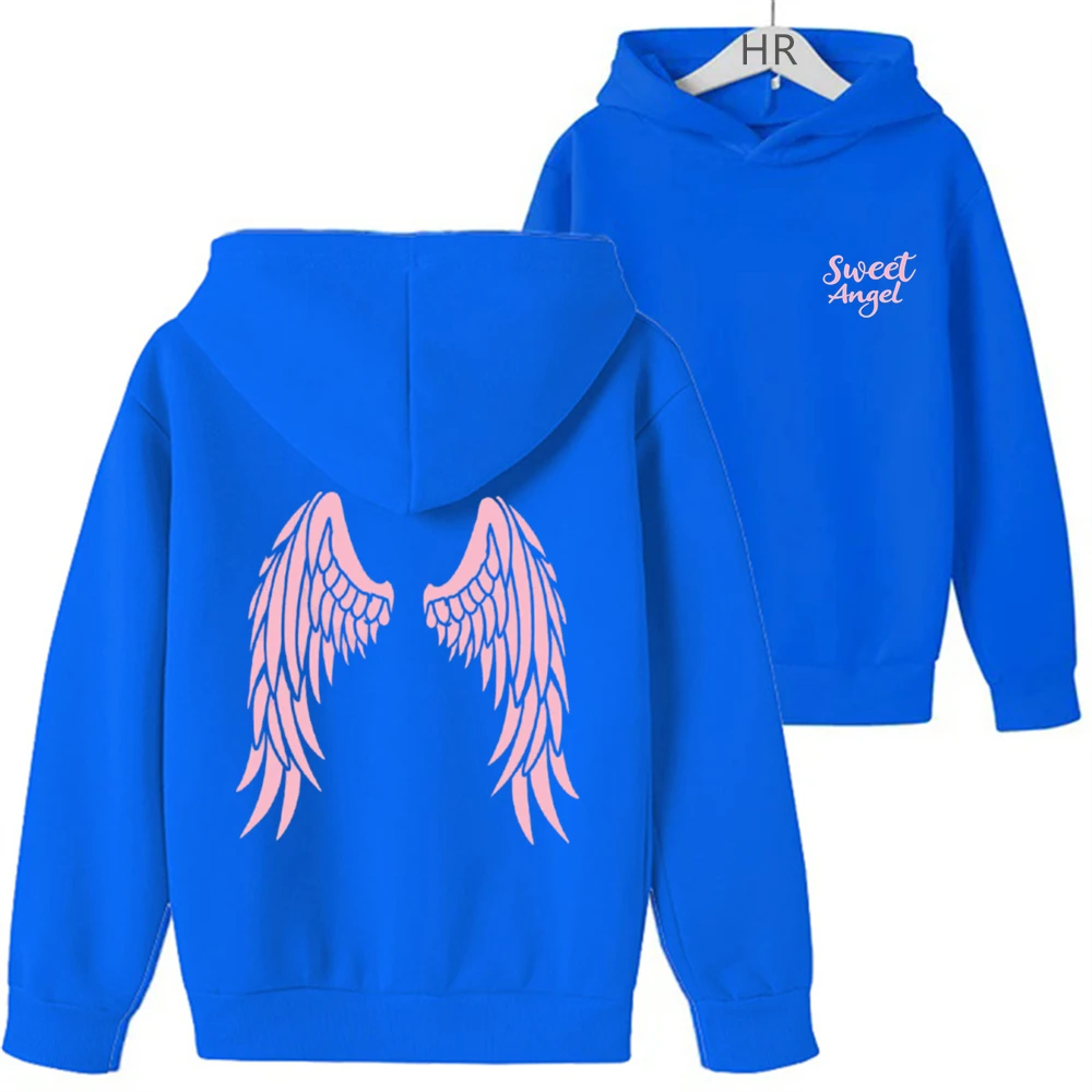 Red Girls Hooded Fashion Angel's Wings Print Tops Children's Hoodie Sweatshirt Boys Age 2-12 Spring Autumn Black Clothes