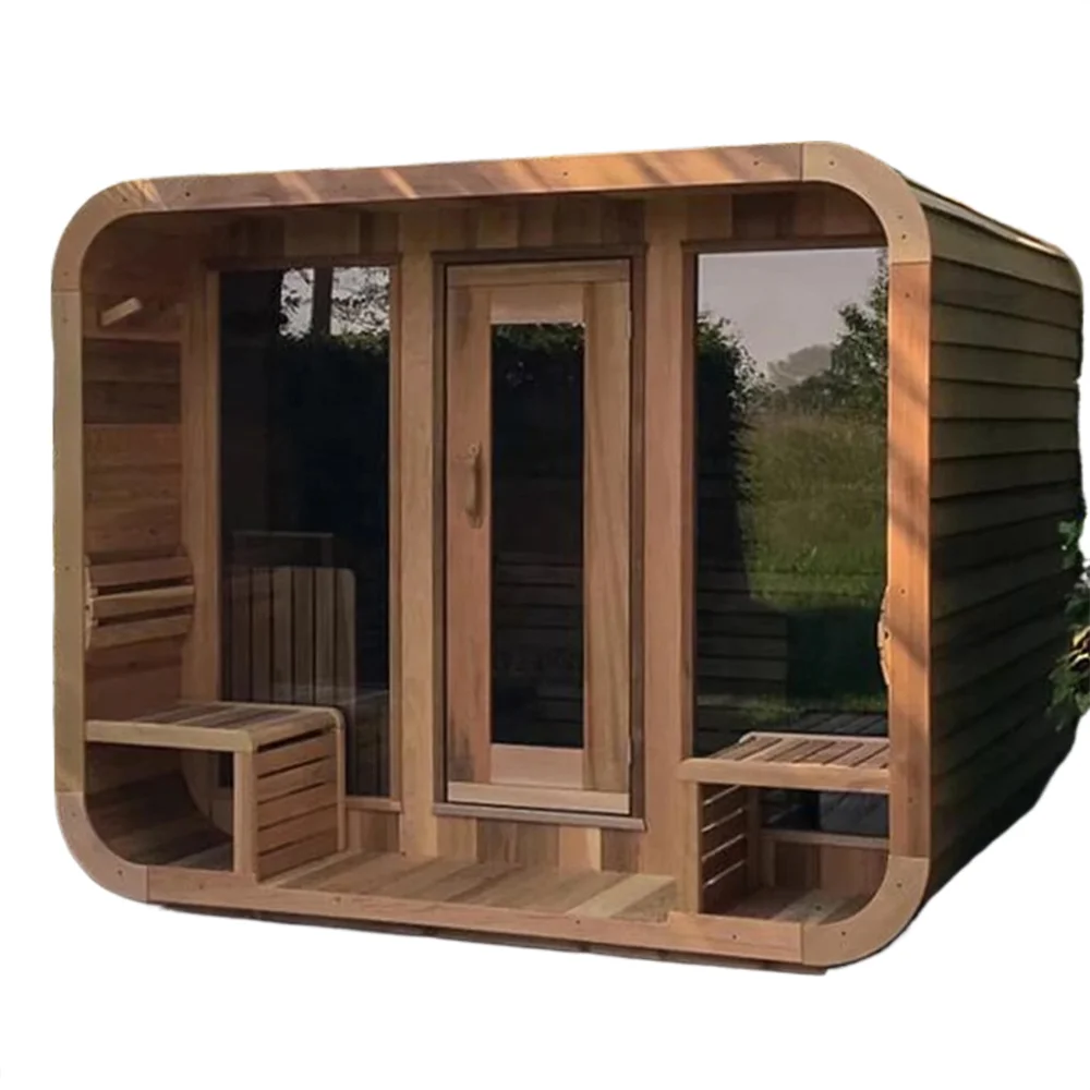 Fashionable 6-person Outdoor Cube Sauna, Traditional Infrared Cabin With Window