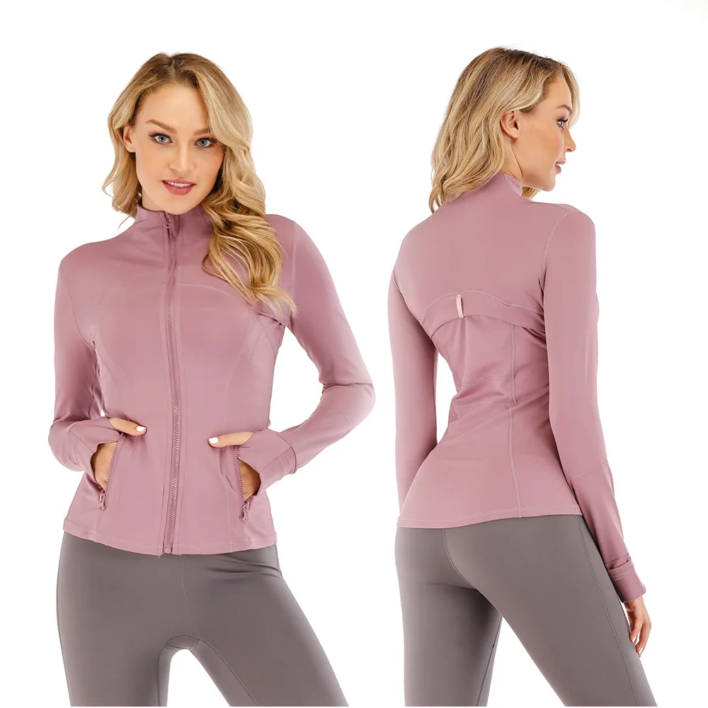 Doppelseitige kurzärmelige Yoga-Jacke für Damen, eng anliegende Sport-Laufjacke mit Stehkragen