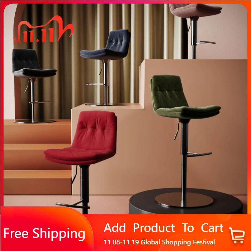 

Beauty Velvet Back Bar Stool Adjustable Simple Comfortable Reception Modern Chair Nordic Swivel Luxury Tabouret De Bar Furniture