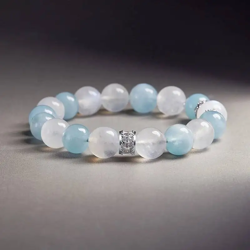 

Натуральный аквамарин, бусины из лунного камня, серебро 925, браслет из ниток, женский браслет с несколькими драгоценными камнями, роскошные эластичные браслеты из бисера, подарок