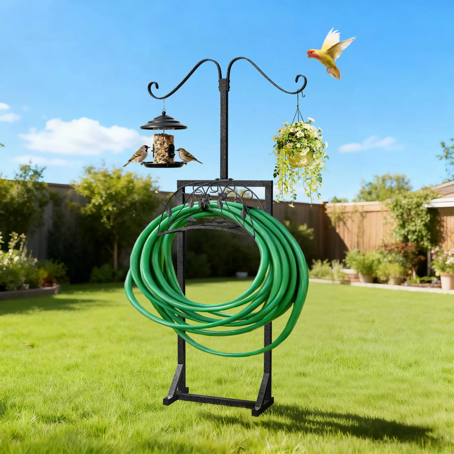 

154cm Tall Metal Garden Hose Holder Holds 150Ft Rustproof Water Hose Holder Hose Hanger for Outside Yard Lawn