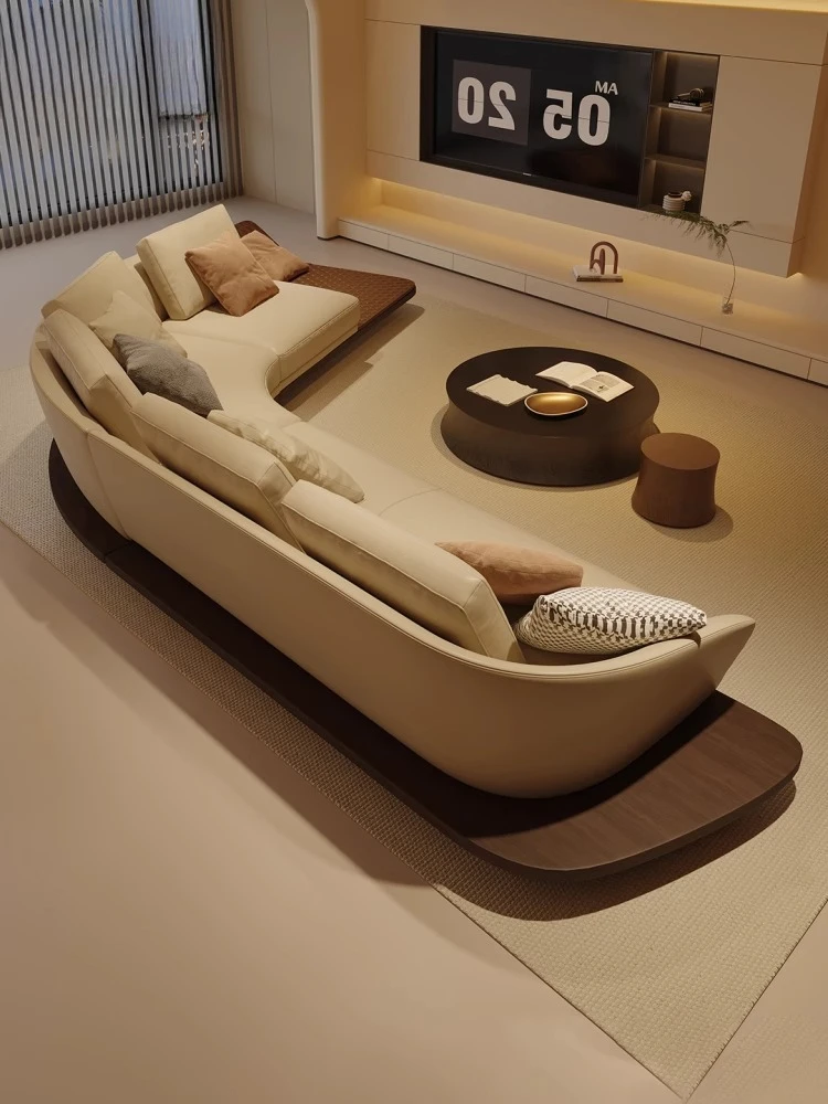 

High-end light luxury special-shaped sofa leather first layer cowhide luxury villa living room household semi-circular arc corne