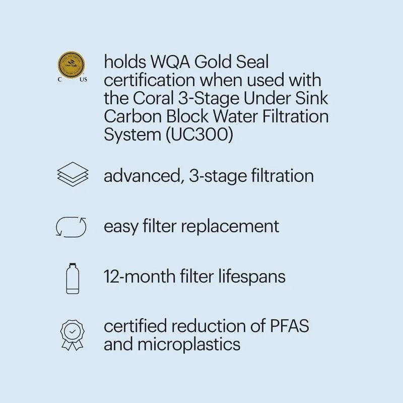 + نظام تنقية المياه الداخلي ثلاثي المراحل من Coral UC300 (مرشحات بديلة UF-35)