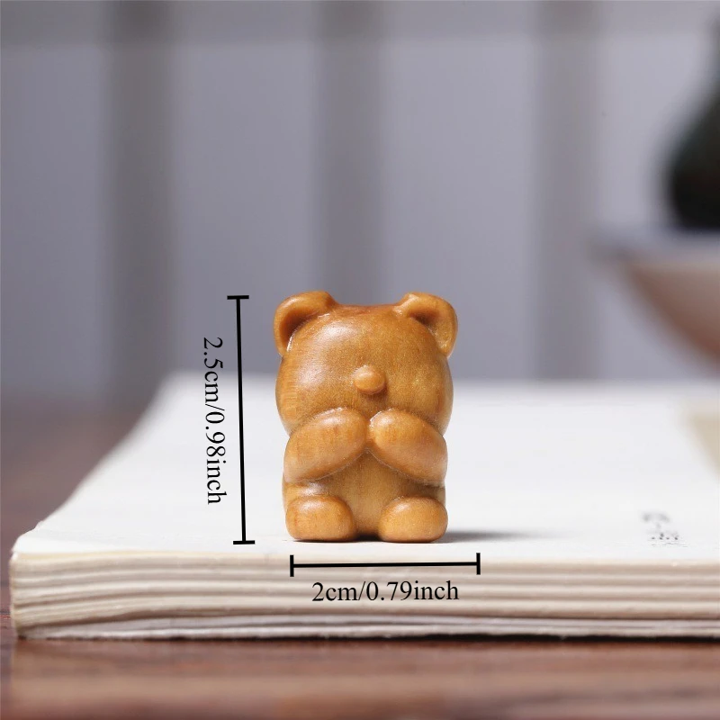 Sandalwood Carved Three Little Bears Figurine DIY Necklace Keychain Accessory Wooden Craft Home Decoration Cute Animal Ornament
