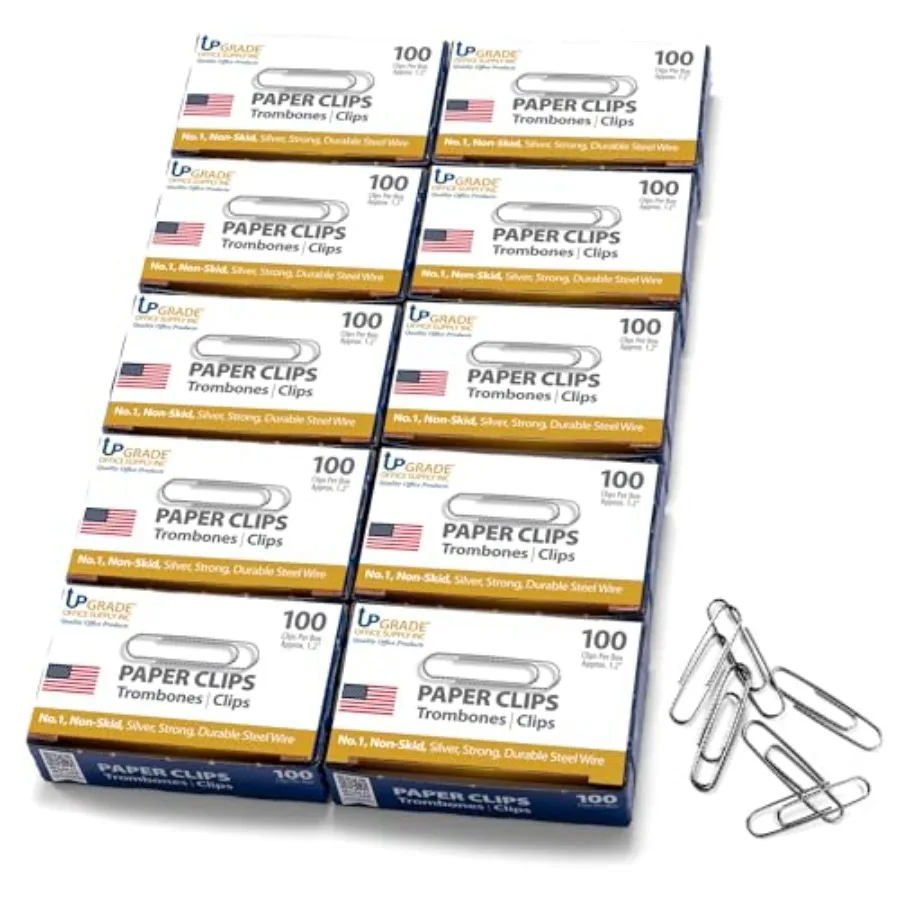 

Upgrade Office Supply No. 1 Paper Clips, 1.2 in, 00 Count, Silver USA Boxes, Non-Skid, Silver Steel Wire