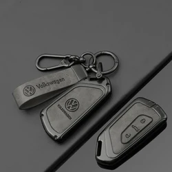 Fashion New Double-sided Leather Car Key Case Cover Shell Protection Auto Styling Accessories For VW Volkswagen Golf 8 MK8 Leon