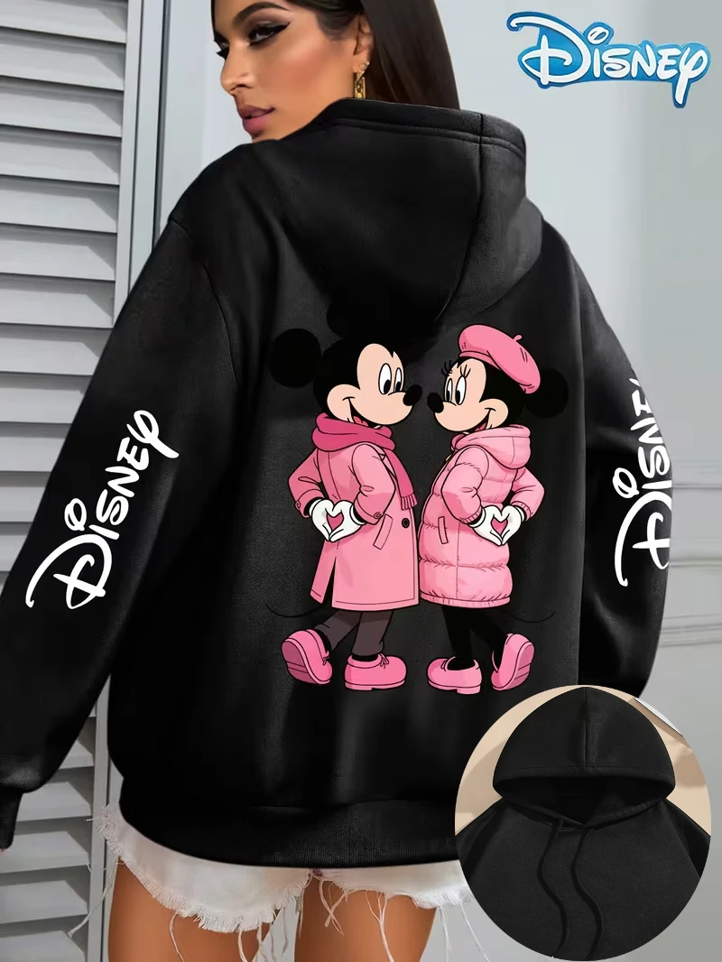 

Женские и мужские флисовые толстовки с капюшоном Disney с изображением Микки и Минни Маус, хлопковые толстовки, пуловеры, осенне-зимние, оверсайз, с длинными рукавами