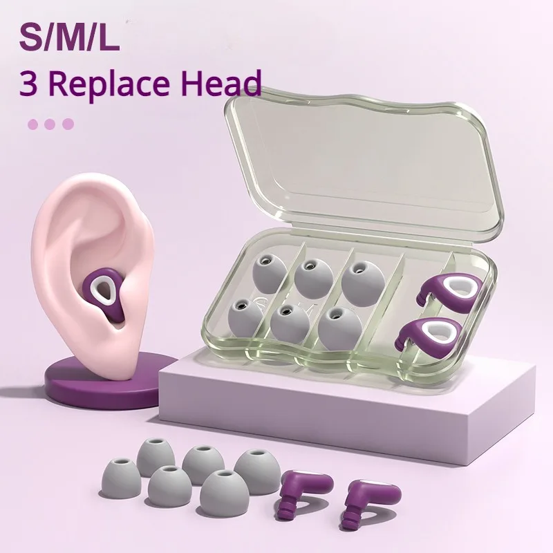 Fashion Elegant Purple White Noise Proof Earplugs 3 Sizes of Alternate Earplug Caps Comfortable Ear Protection Silicone Earplug