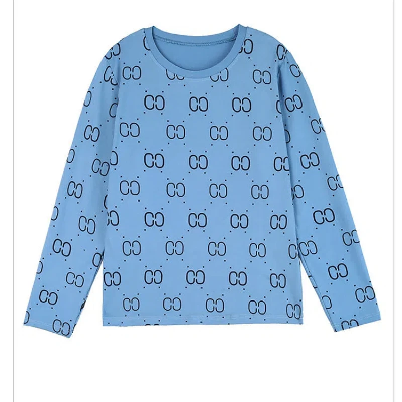 Spring Autumn Pullover Round Neck Geometric Printing Long Sleeve Contrast Color All-match Women's Clothing Undershirt Tops
