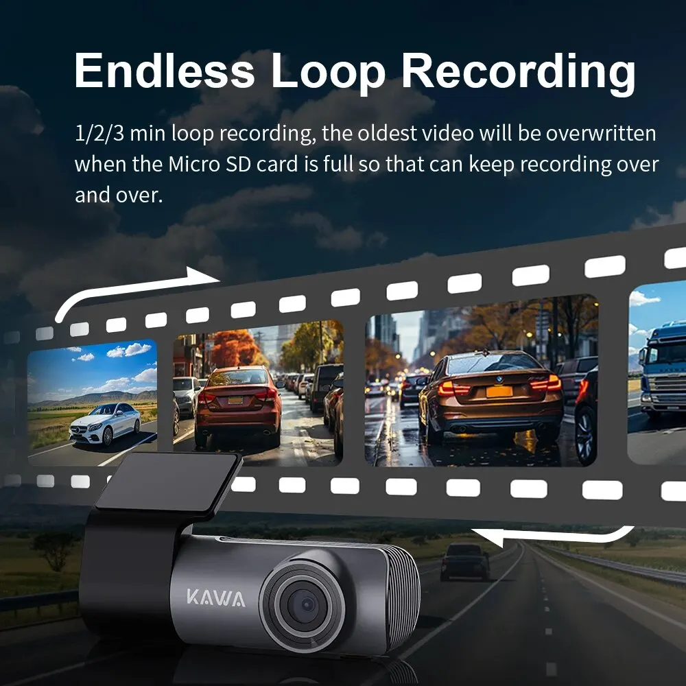 KAWA D5 2K Dash Cam with Voice Control, Night Vision & Wi-Fi 6