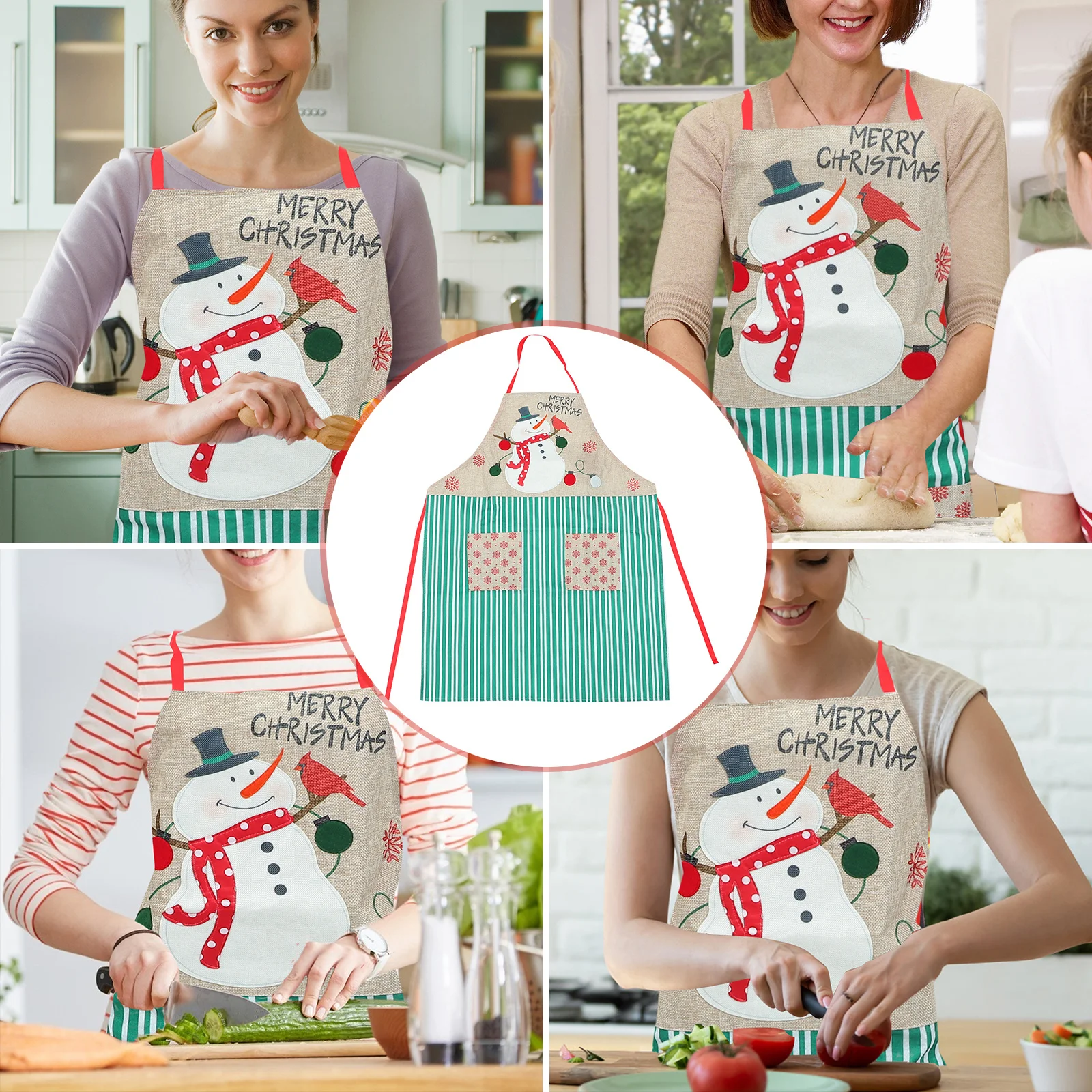 

Snowman Apron Christmas Theme Adjustable Cooking Baking Hairdressing Workwear Kitchen Garden Party Xmas Gift