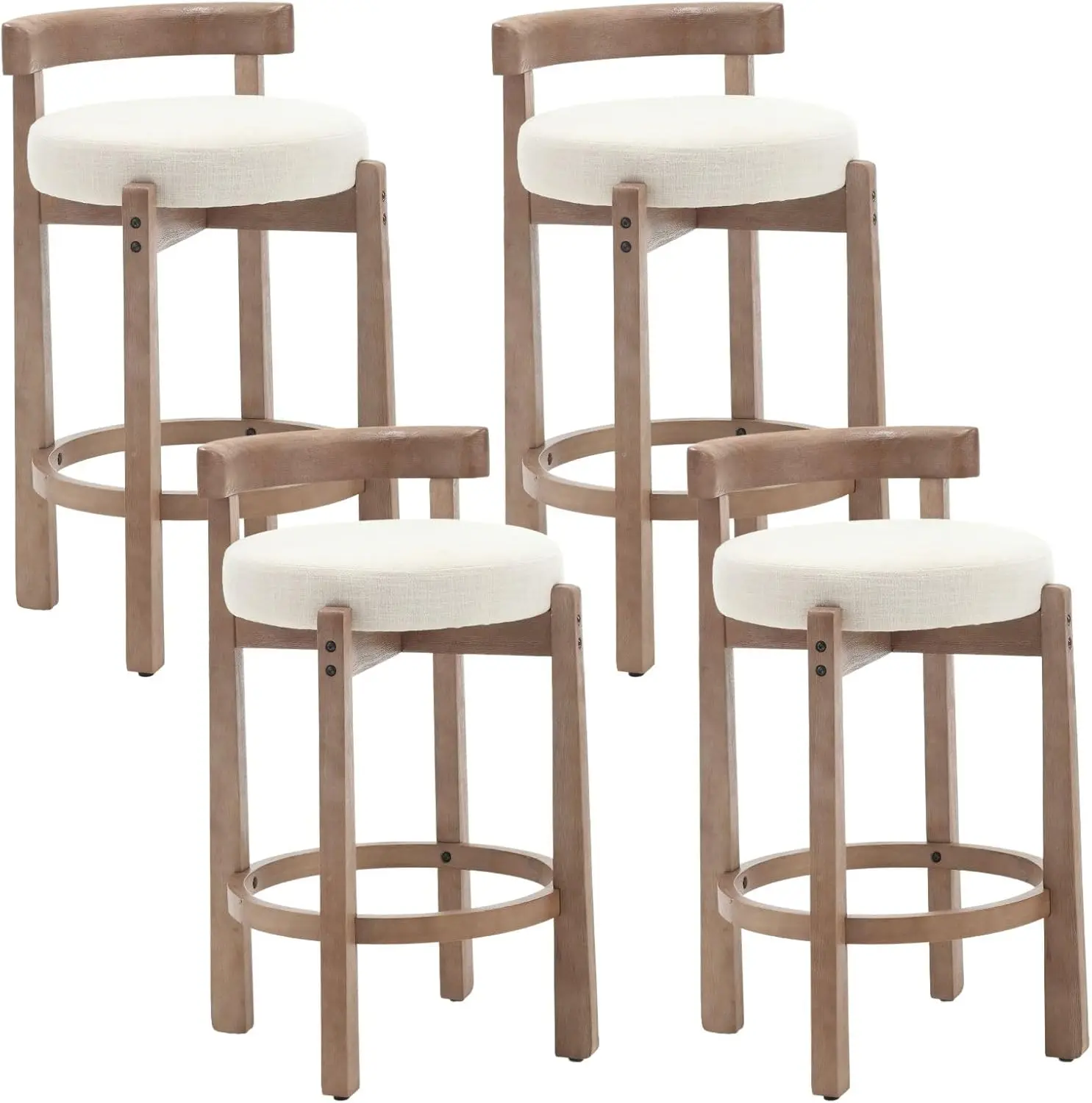 

Modern Bar Stools Set Of 4, 26"" Counter Height Stools, Arml Round Wood Barstools Kitchen Island Stool With Linen Seat For Home