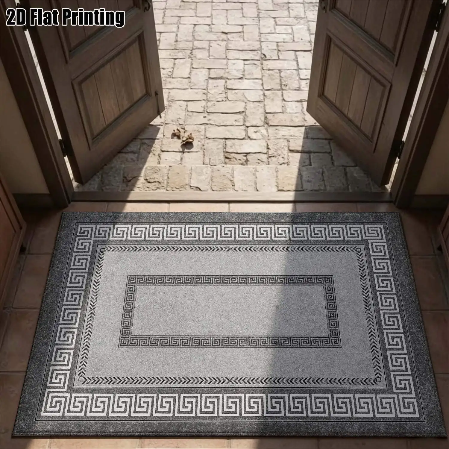 1Pc 2D Printed Grey Geometric Pattern Carpet: European Vintage Style, Machine Washable, Multi-Size, Ideal for Home Decor, Entrance, Dining Room, Bedroom, Living Room as Floor Mat