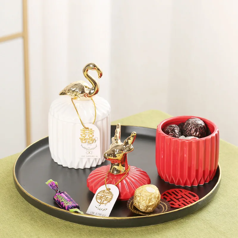 Nordic Chocolate Nut Storage Jar Sealed Ceramic Jar Wedding Gift Storage Box Candy Food Container Golden Bird Animal Decoration