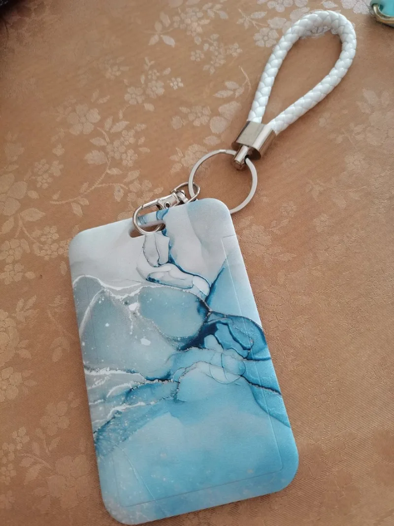 1 Pc Marble Color Card Holder Case Creative Student ID Bus Card Holder with Keychain Lanyard Office Worker Card Protector