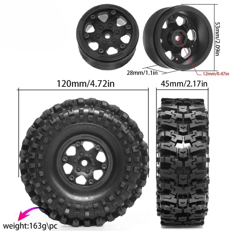 4 ruedas y neumáticos sobre orugas RC de 1,9 pulgadas, buje de plástico blanco + neumáticos de roca de goma, para Axial SCX10 TRX4 1:10, reemplazo duradero