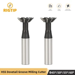 RIGTIP High Speed Steel Groove Milling Cutter 16-60mm 45/50/55/60 Degree CNC Straight Shank Dovetail Groove End Mill