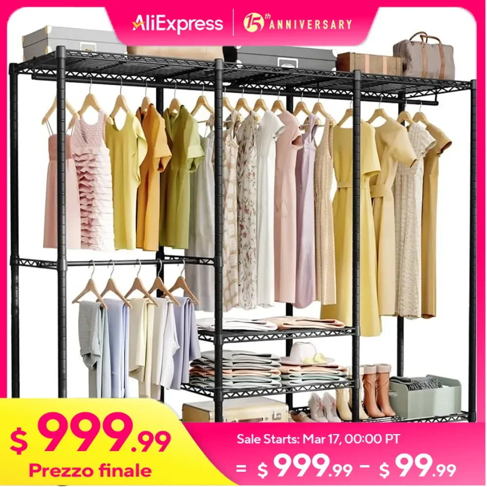 

4 Tiers Freestanding Heavy-Duty Closet Organizer and Storage System, Max Load 780LBS, 67.9" W X 14.5" D X 77.1" H, Black