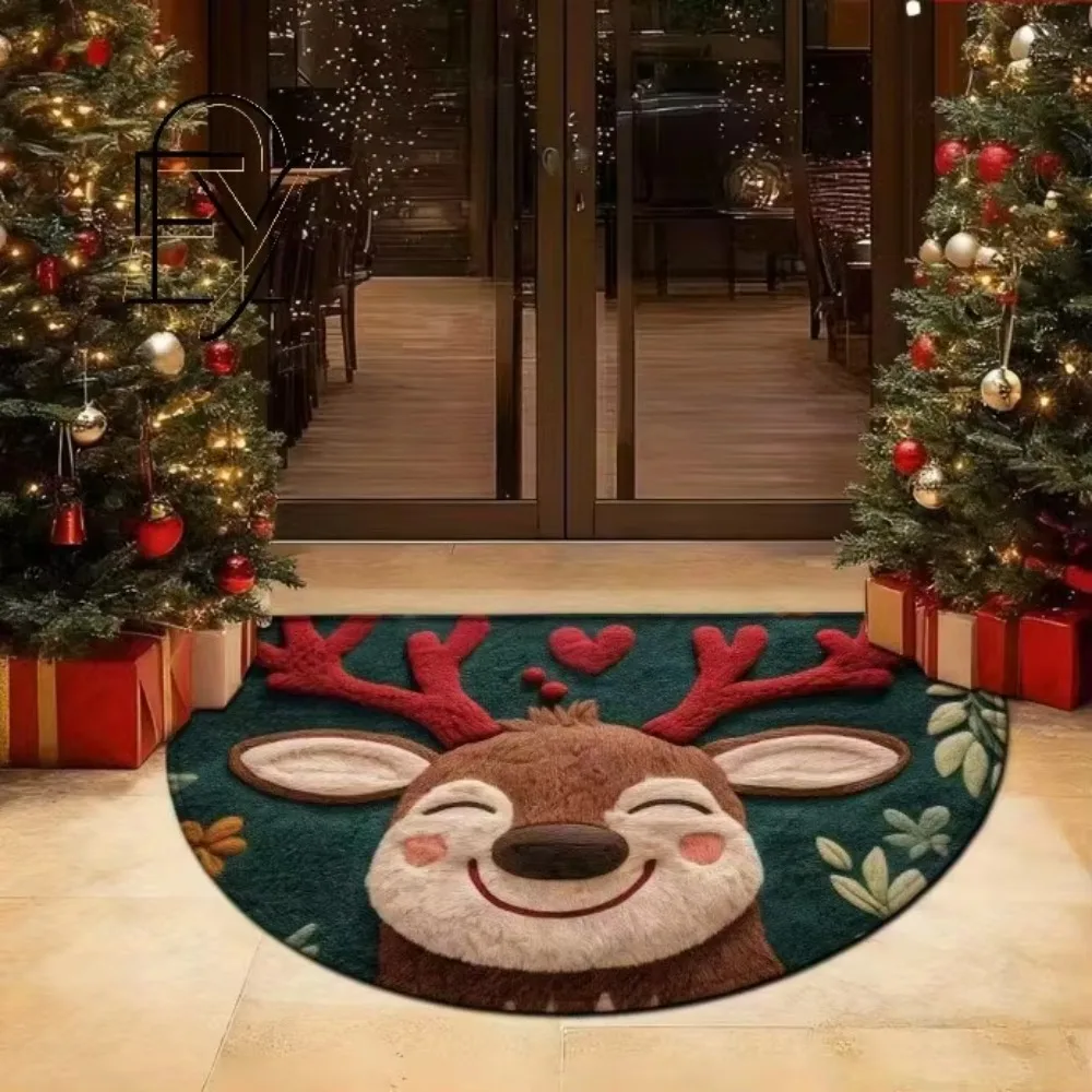 Non Slip Felt Doormat Psychedelic Evil Eye Art in Rainbow Colors Semicircular Rug for Modern Entryway