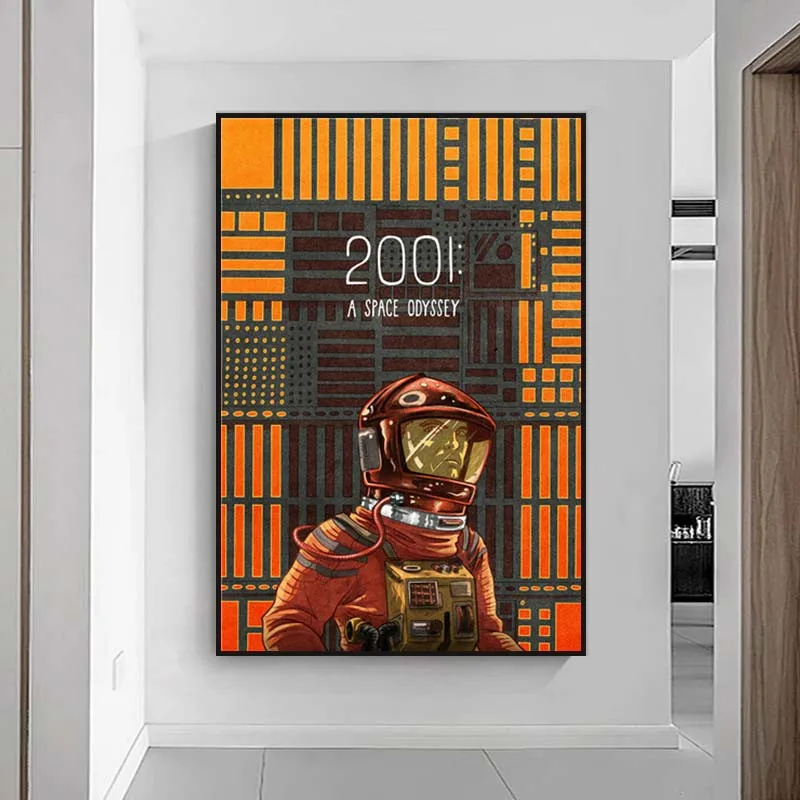 โปสเตอร์ผ้าใบพิมพ์ลายศิลปะ2001 "A Space Odyssey" ภาพยนตร์ผจญภัย Sci-Fi สำหรับภาพติดผนังบ้านตกแต่งห้องนั่งเล่น