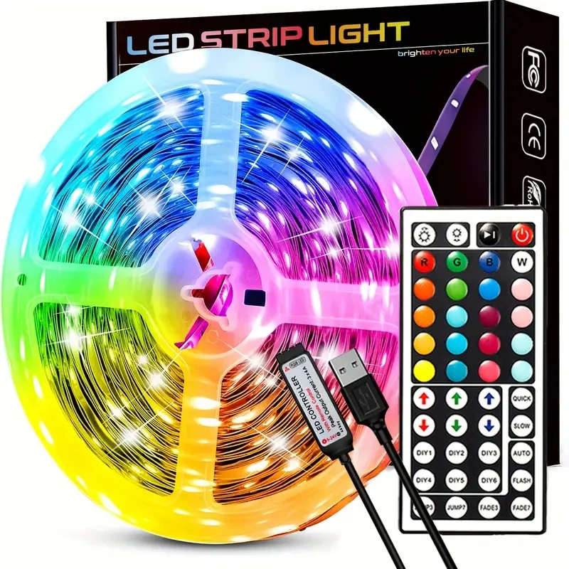 3.28ft-100ft LED Strip Lights,With IR 44Key Remote,Can Crop,Flexible Use,Adjustable Color Flashing Speed,6 DIY Modes