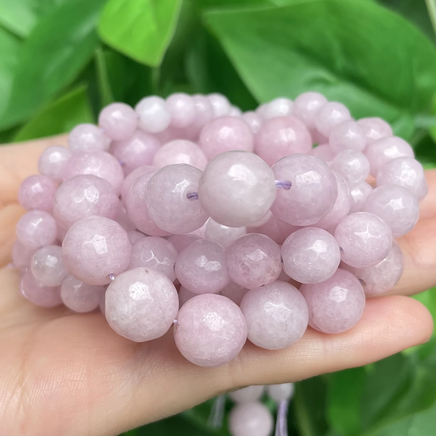 Natural Stone Faceted Purple Kunzite Beads Round Loose Spacer Beads Diy Handmade Bracelet for Jewelry Making Accessories 15\'\'