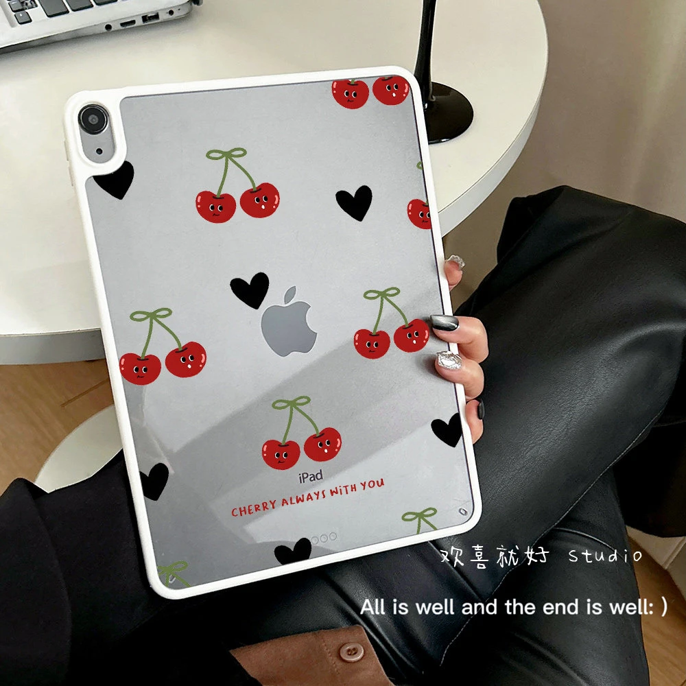 

Ins Cartoon Cherry Love Tablet Case For iPad Pro 11 12.9 13 M2 M4 M3 M5 Shell 8.3 9.7 10.2 5/6/7/8/9/10/11th Air 2 3 4 5 6 Cover