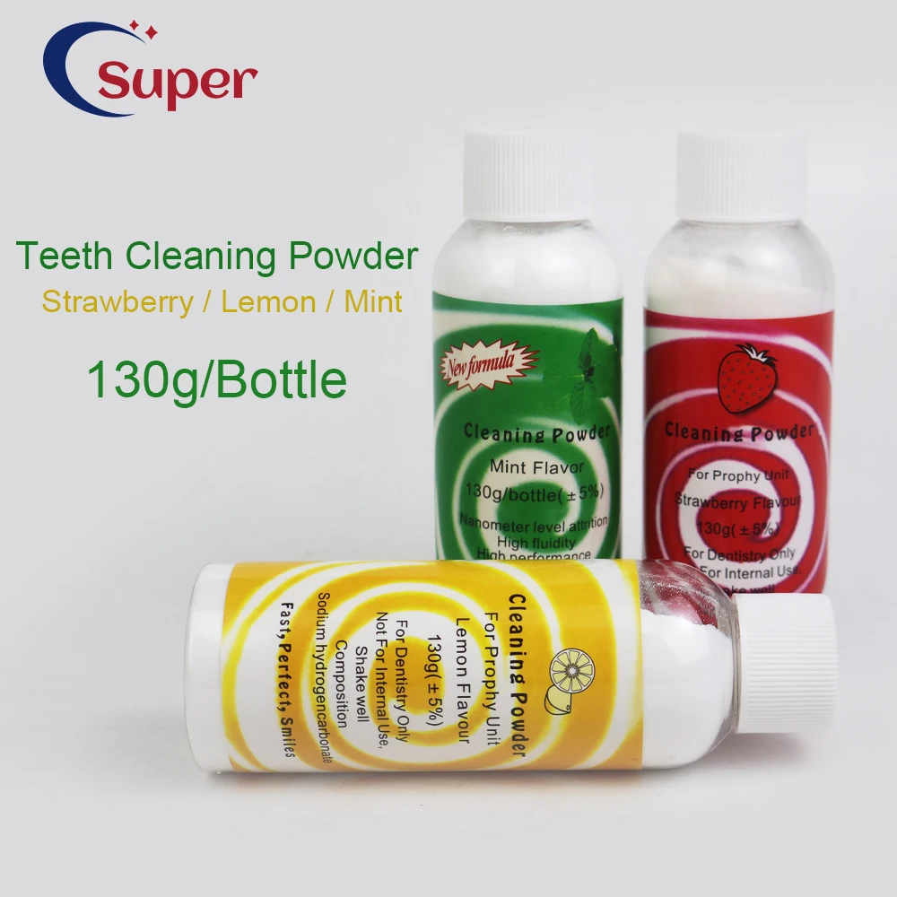 130g Dental Polishing Powder Prophy Air Jet Flow Teeth Cleaning Plaque Stain Removal Sodium Bicarbonate Mint Lemon Strawberry