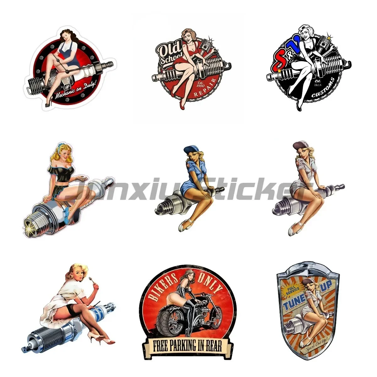 

Retro Pin Up Girl JDM Cartoon Hot Rod Sexy Girl Spark Plug Car Sticker Vinyl Self Adhesive Waterproof Decal